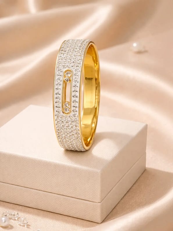 Luxury Crystal Wide Gold Bracelet for Women