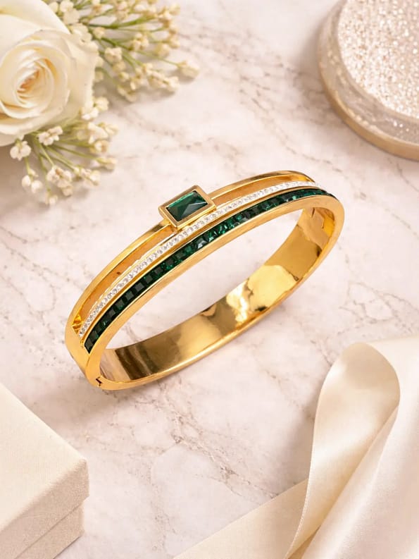 gold emerald stone bracelet for women