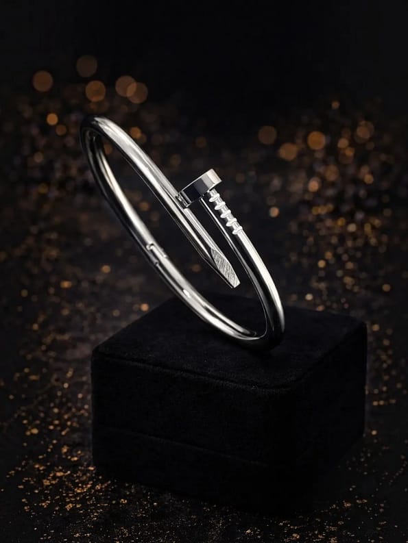 Modern Silver Nail Design Statement Bracelet for Women