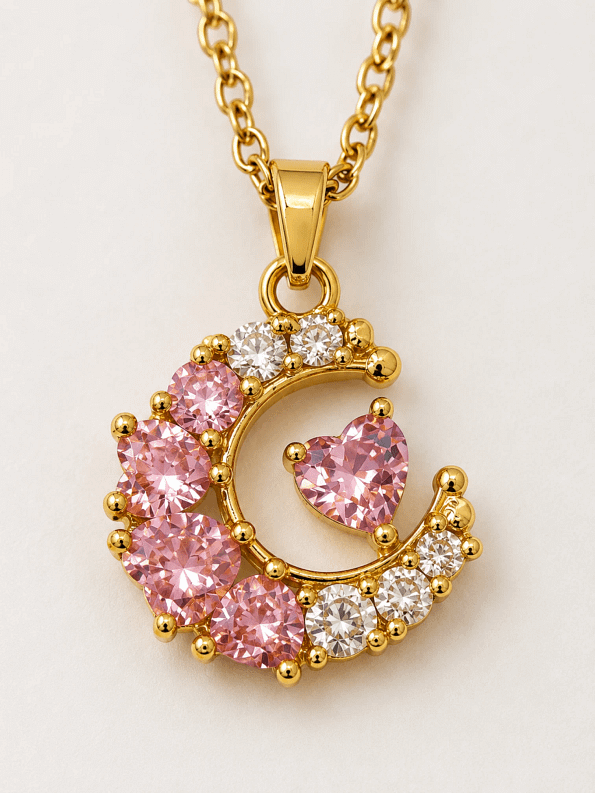 Moon Heart Crystal Pendant Necklace