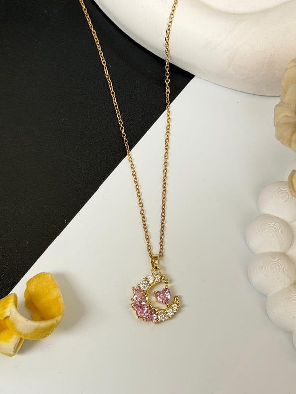 Moon Heart Crystal Pendant Necklace