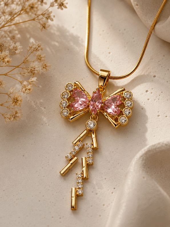 Blush Bow Pendant Necklace