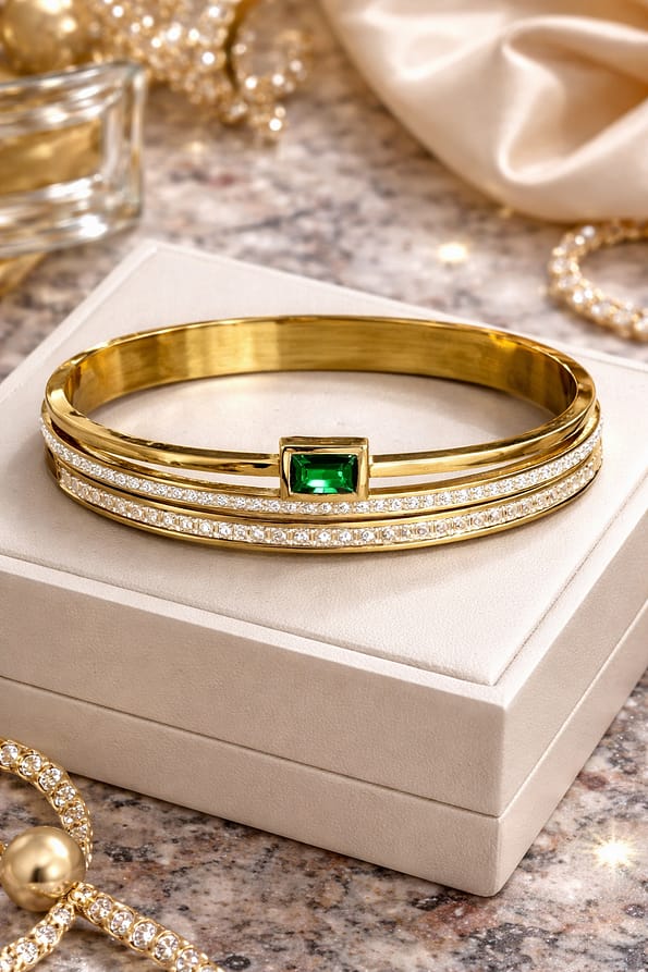 Emerald Green Stone Bracelet for Women Gold Crystal Cuff Bracelet