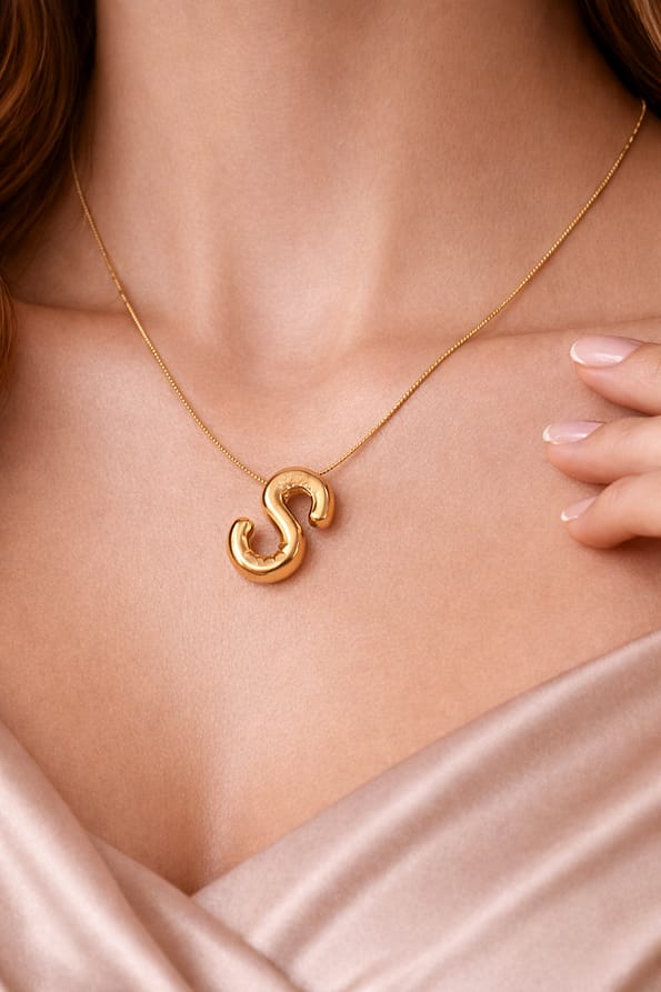 gold S initial pendant necklace for women
