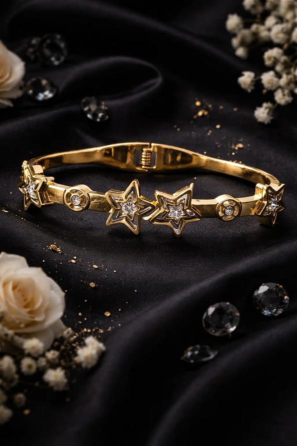 Luxury Gold Star Crystal Statement Bracelet for Women