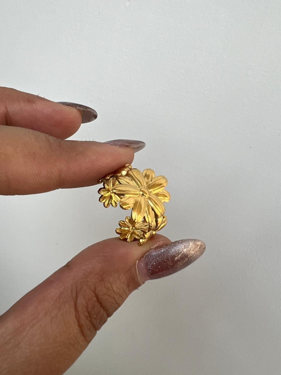 Gold Floral Adjustable Ring for Women