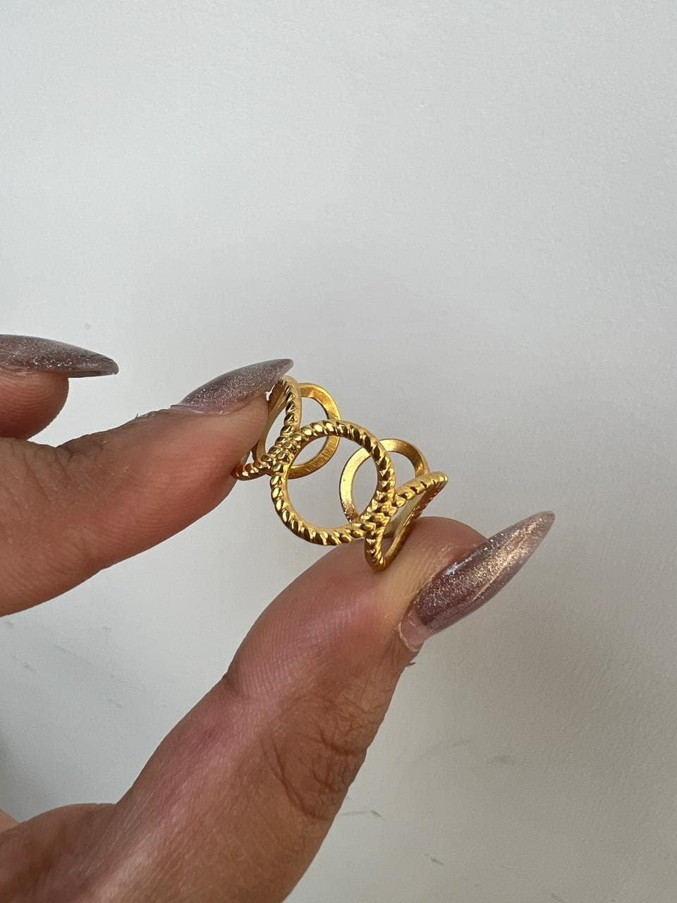 Gold Circle Adjustable Ring for Women interlocking design