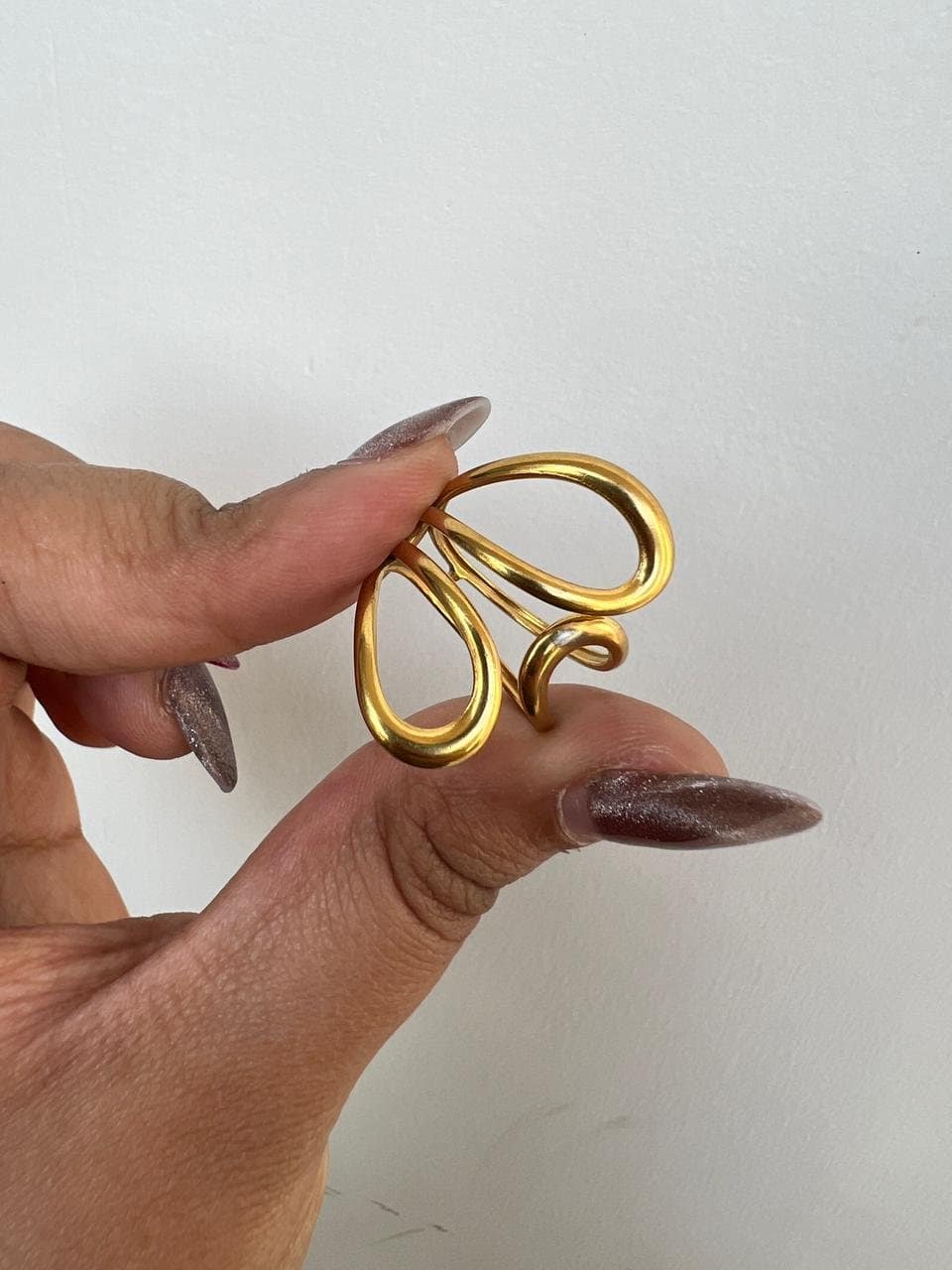 Gold Teardrop Adjustable Ring for Women abstract loop design